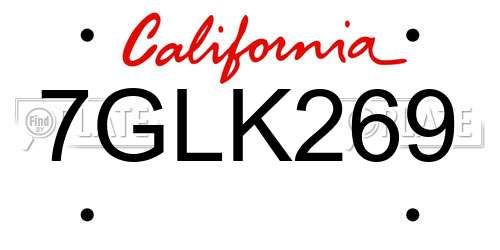 7GLK269 California License Plate