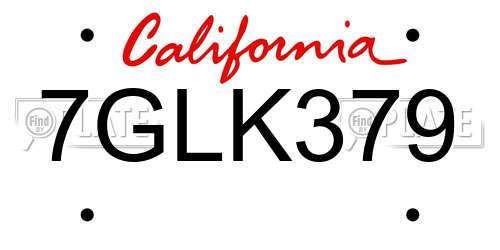 7GLK379 California License Plate