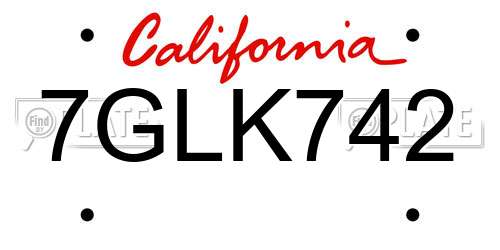 7GLK742 California License Plate