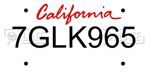 7GLK965 California License Plate