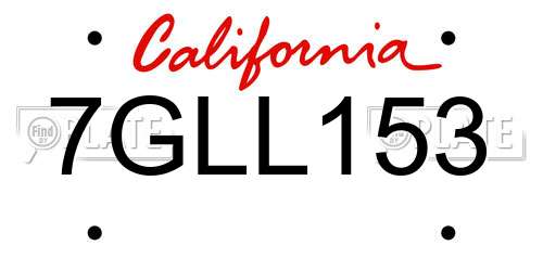 7GLL153 California License Plate
