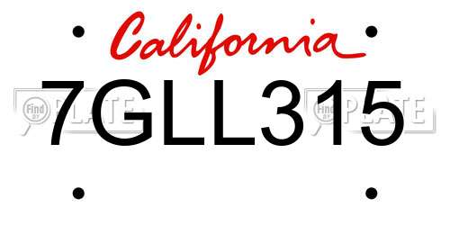 7GLL315 California License Plate