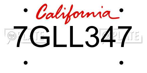 7GLL347 California License Plate
