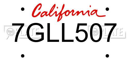 7GLL507 California License Plate