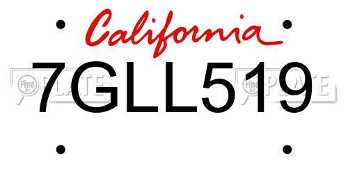 7GLL519 California License Plate