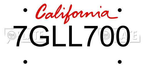 7GLL700 California License Plate