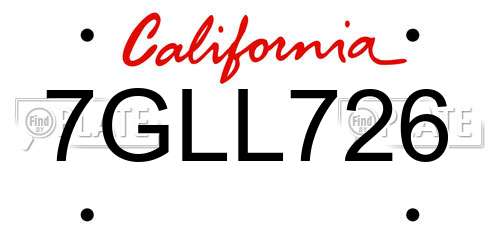 7GLL726 California License Plate