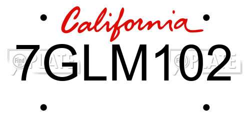 7GLM102 California License Plate