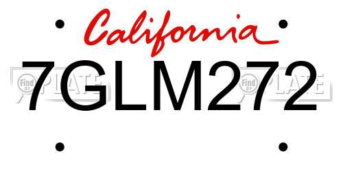 7GLM272 California License Plate