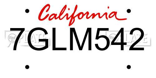 7GLM542 California License Plate