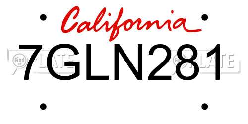 7GLN281 California License Plate