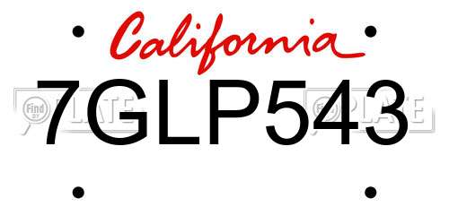 7GLP543 California License Plate