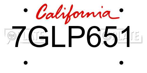 7GLP651 California License Plate