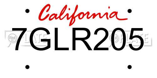 7GLR205 California License Plate