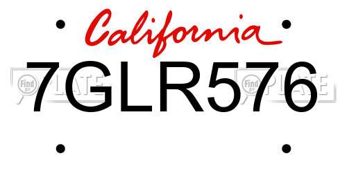 7GLR576 California License Plate