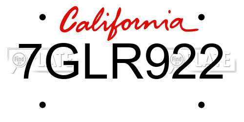 7GLR922 California License Plate