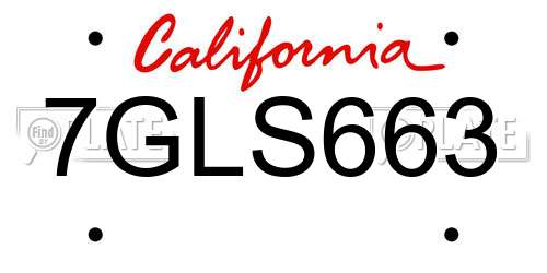 7GLS663 California License Plate