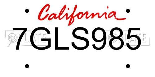 7GLS985 California License Plate