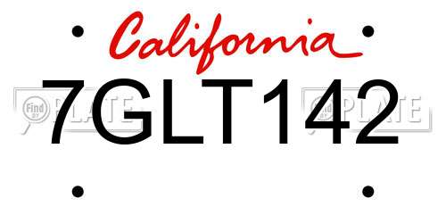 7GLT142 California License Plate