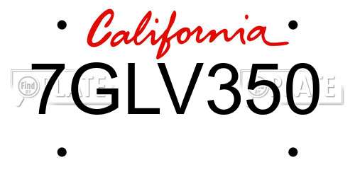 7GLV350 California License Plate