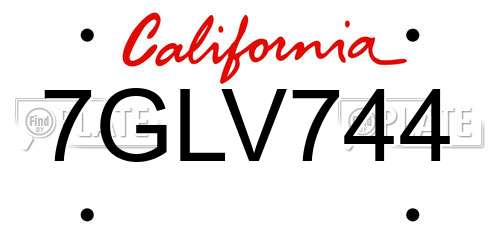 7GLV744 California License Plate