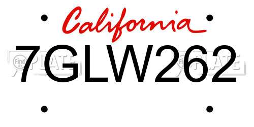 7GLW262 California License Plate