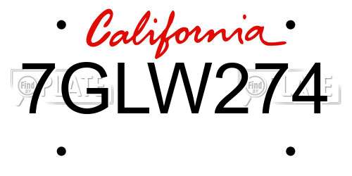 7GLW274 California License Plate