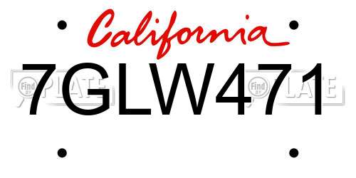 7GLW471 California License Plate