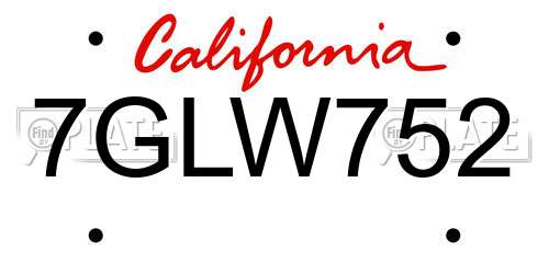 7GLW752 California License Plate