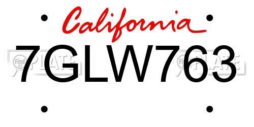 7GLW763 California License Plate