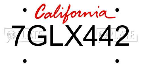 7GLX442 California License Plate