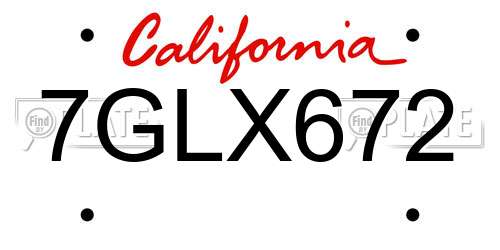 7GLX672 California License Plate