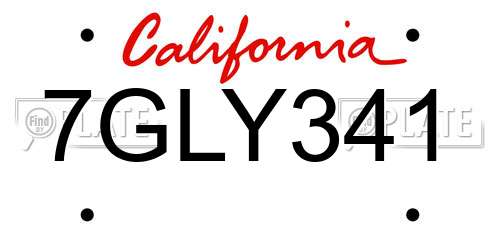 7GLY341 California License Plate