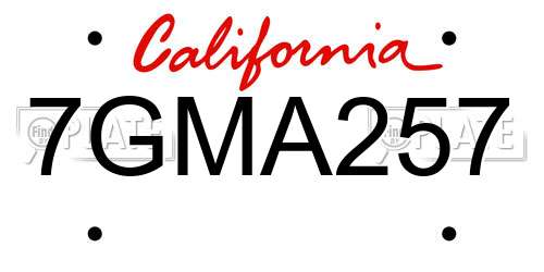 7GMA257 California License Plate