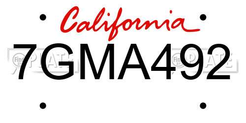 7GMA492 California License Plate