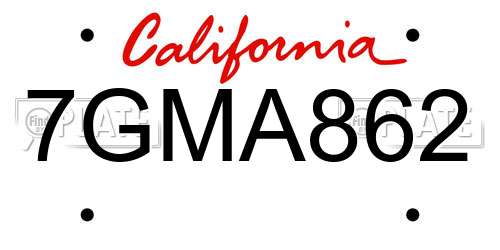 7GMA862 California License Plate