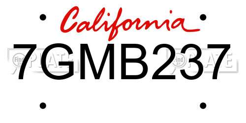 7GMB237 California License Plate