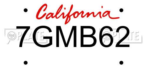 7GMB62 California License Plate
