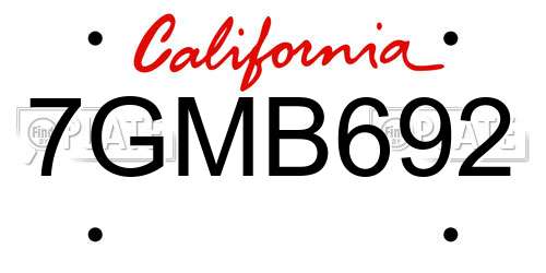 7GMB692 California License Plate