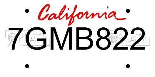 7GMB822 California License Plate