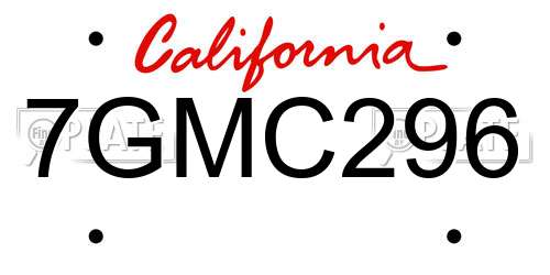 7GMC296 California License Plate