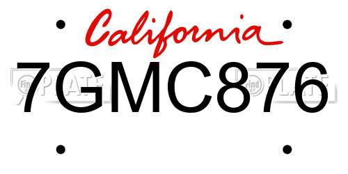 7GMC876 California License Plate
