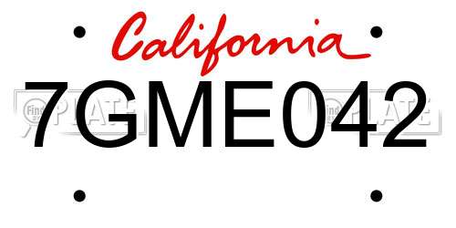 7GME042 California License Plate