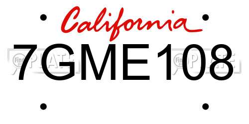 7GME108 California License Plate