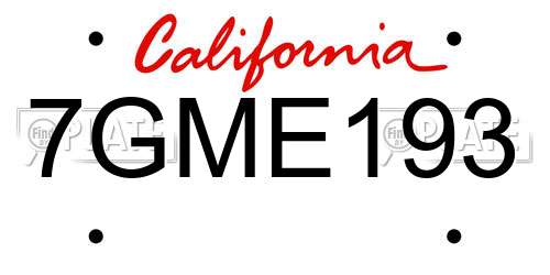7GME193 California License Plate