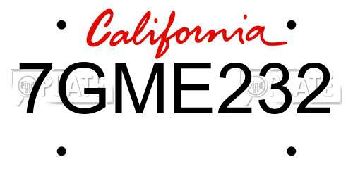 7GME232 California License Plate