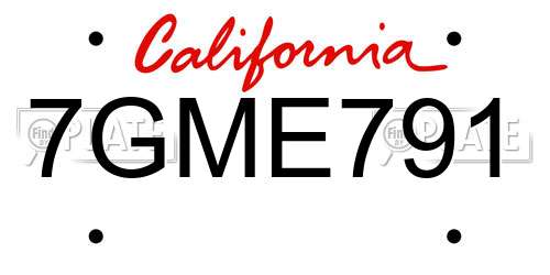 7GME791 California License Plate