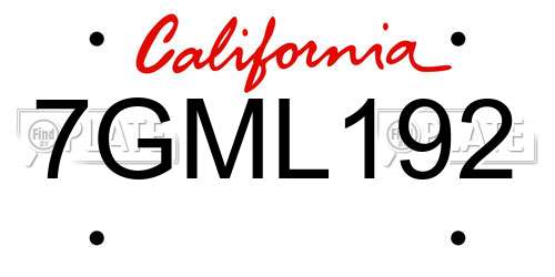 7GML192 California License Plate