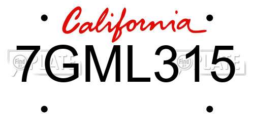 7GML315 California License Plate