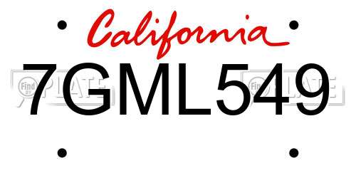 7GML549 California License Plate